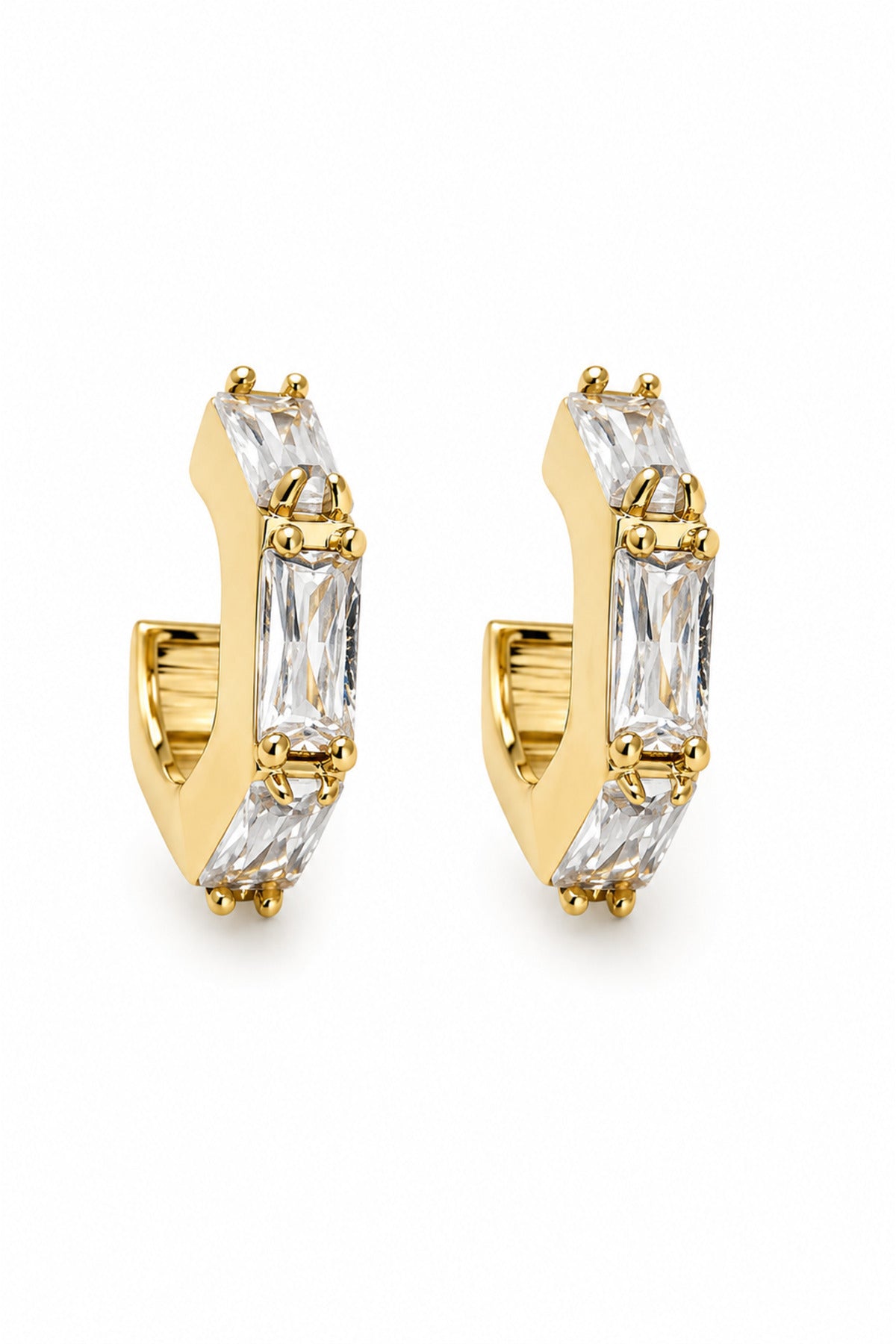 Jack Ferrero Women's Gold Baguette Zircon Hoop Earrings