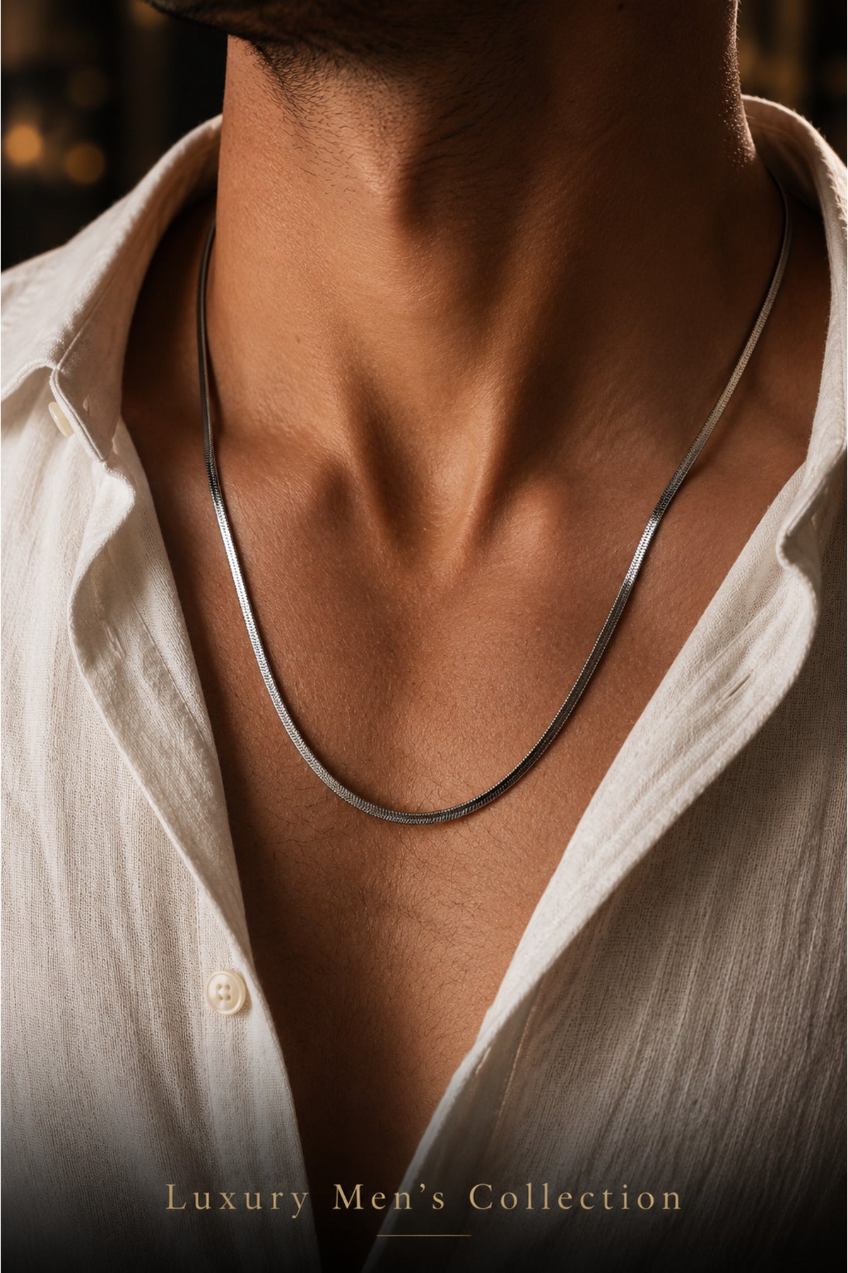 Jack Ferrero men's silver steel snake flat chain necklace