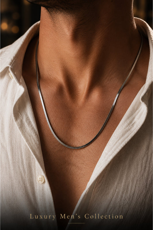 Jack Ferrero men's silver steel snake flat chain necklace