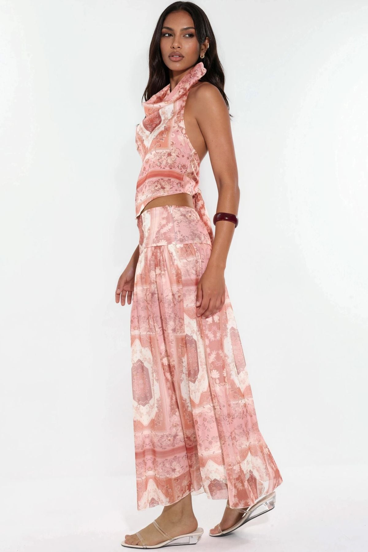 Hiccup Patterned High-Waist Midi Skirt – Multicolor
