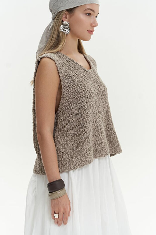 BOHEMAI Knitle Comfortable Fit Knitwear Mink Crop Top - 1