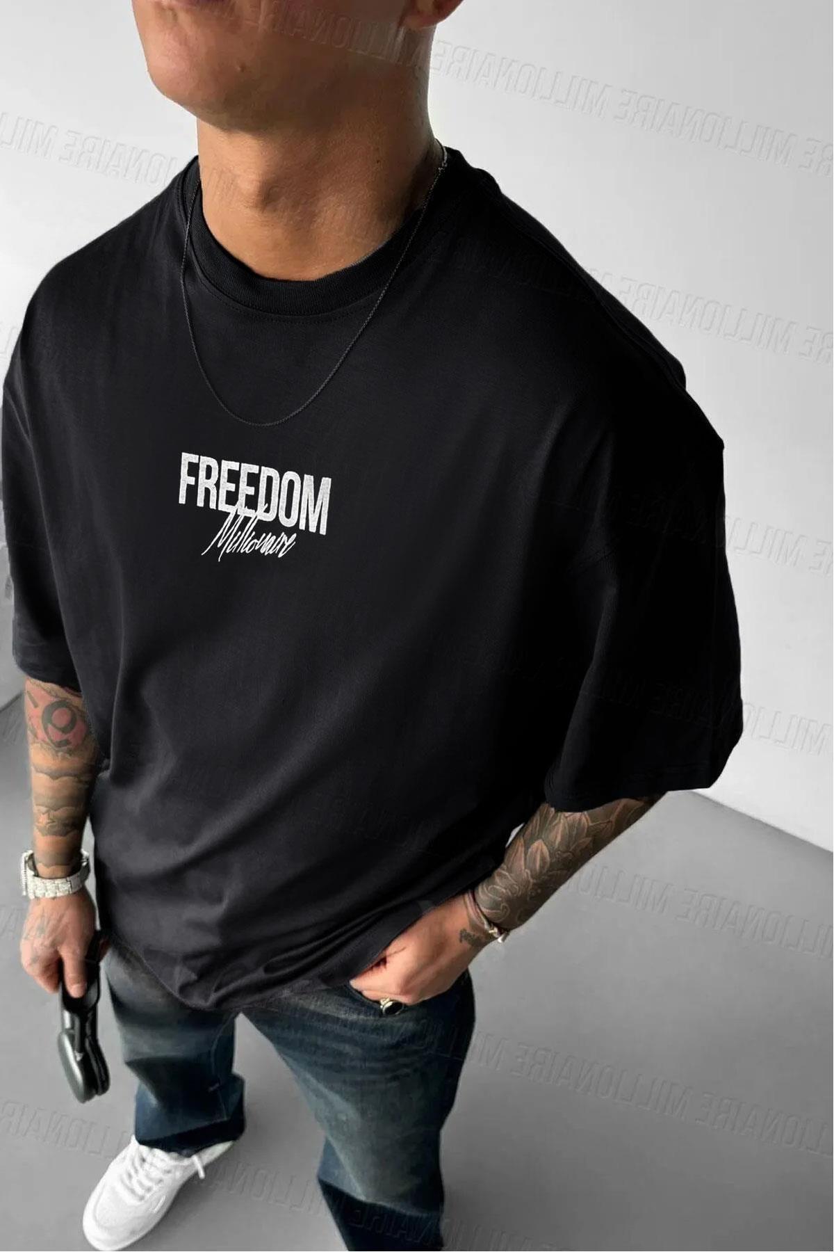 Teenage Millionaire Men's Freedom Wing Print Oversize T-Shirt – Black