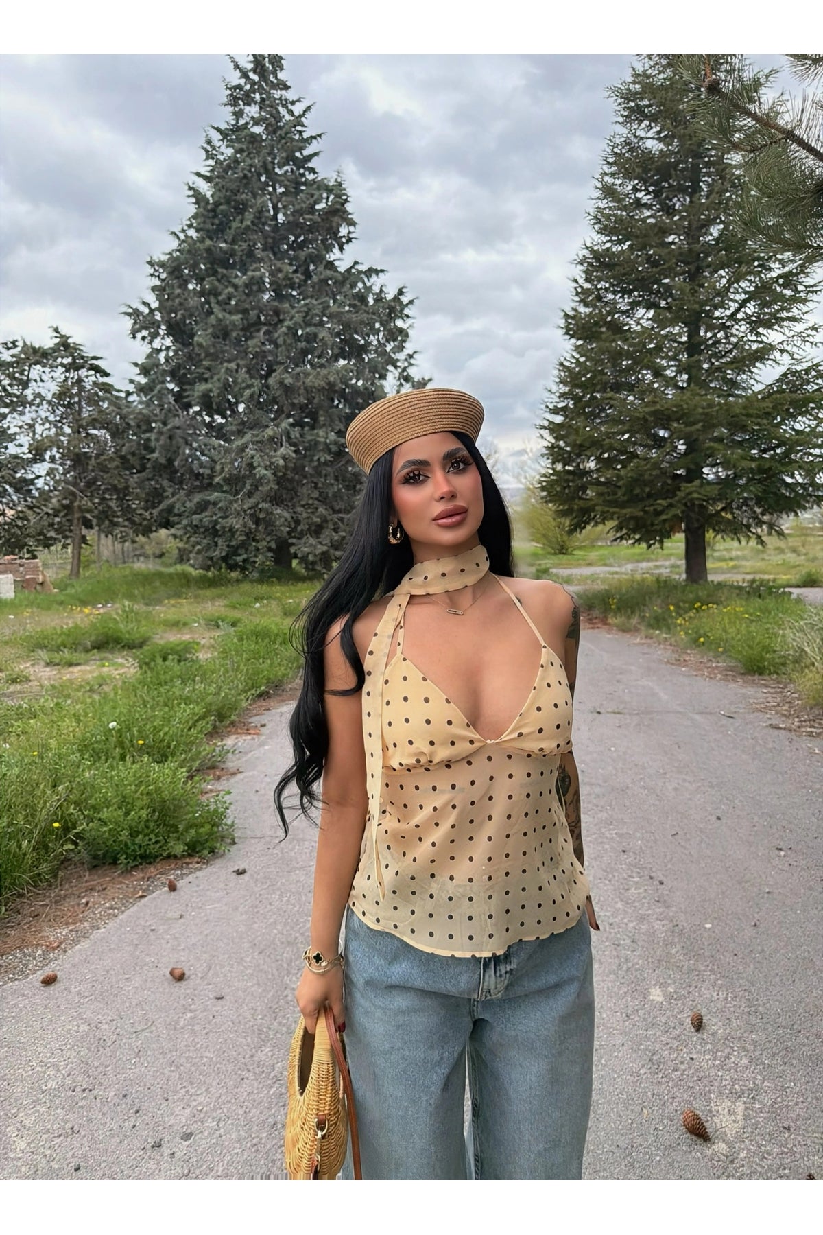 Yellow Neck Fular Tulle Blouse