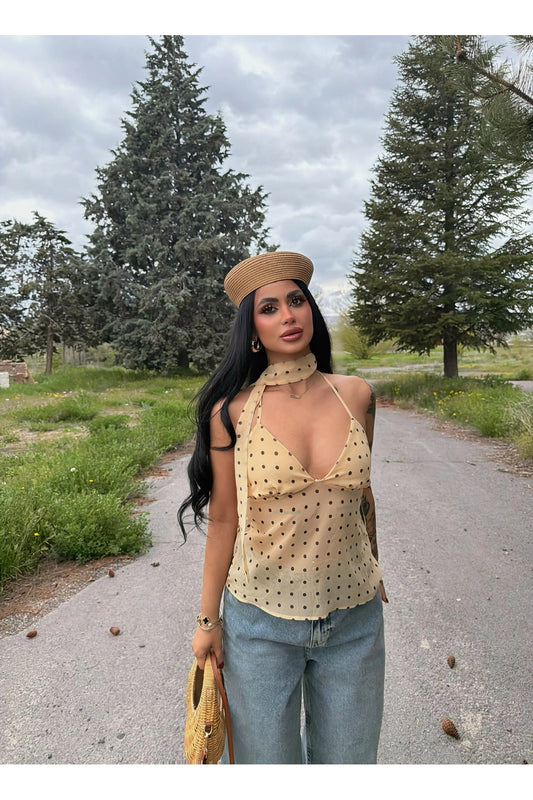 Yellow Neck Fular Tulle Blouse