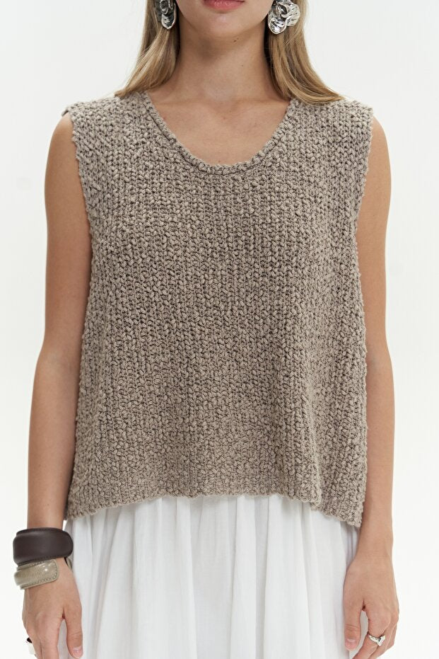 BOHEMAI Knitle Comfortable Fit Knitwear Mink Crop Top - 6