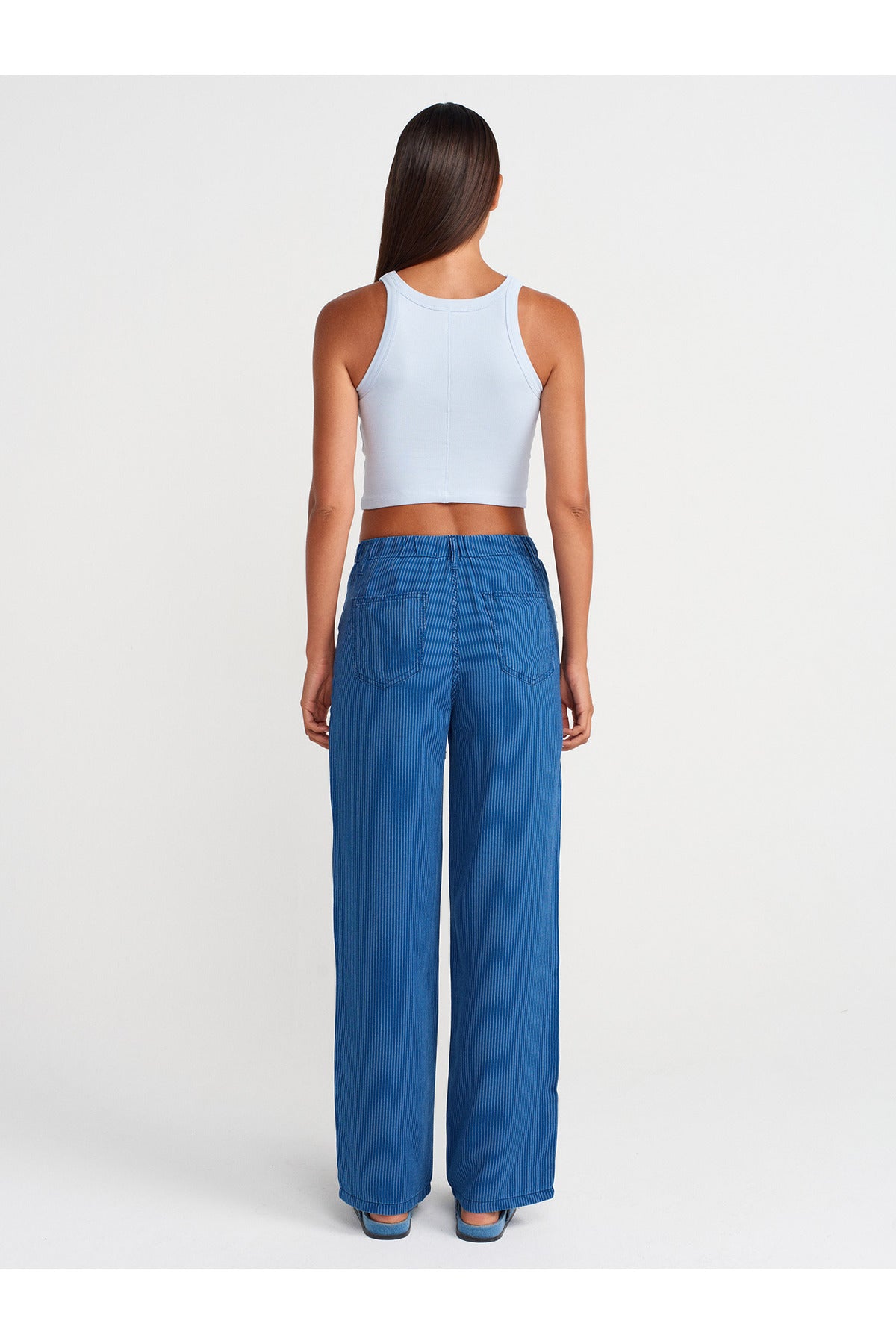 Dilvin Striped Lyocell Denim Trousers Navy side