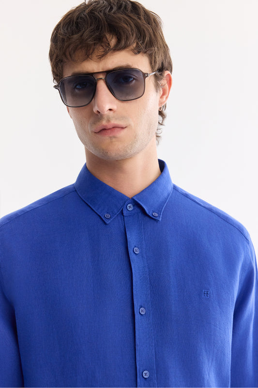 AVVA Men's Steel Blue Linen Shirt - Back