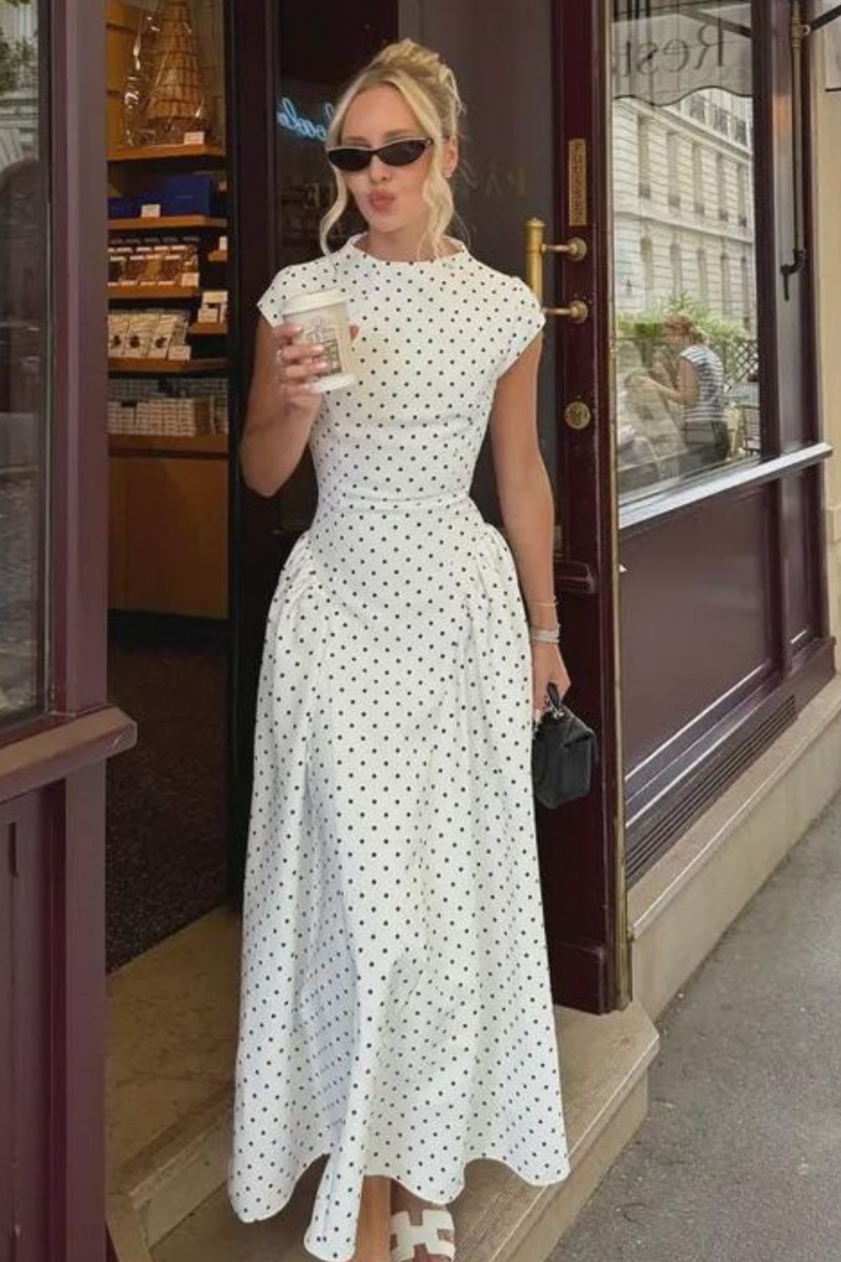 Belted Polka Dot Ruffle Dress HL027 - White
