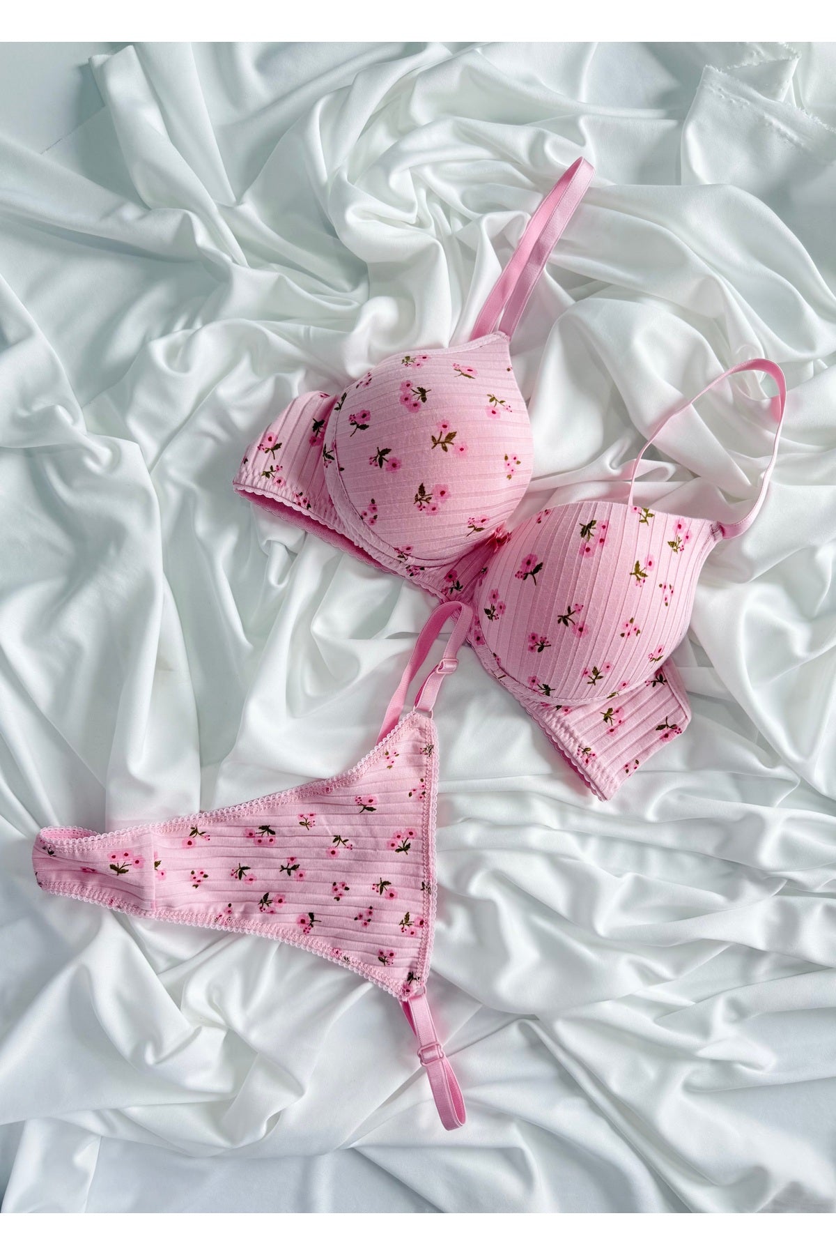 İNKO floral lingerie set pink cotton