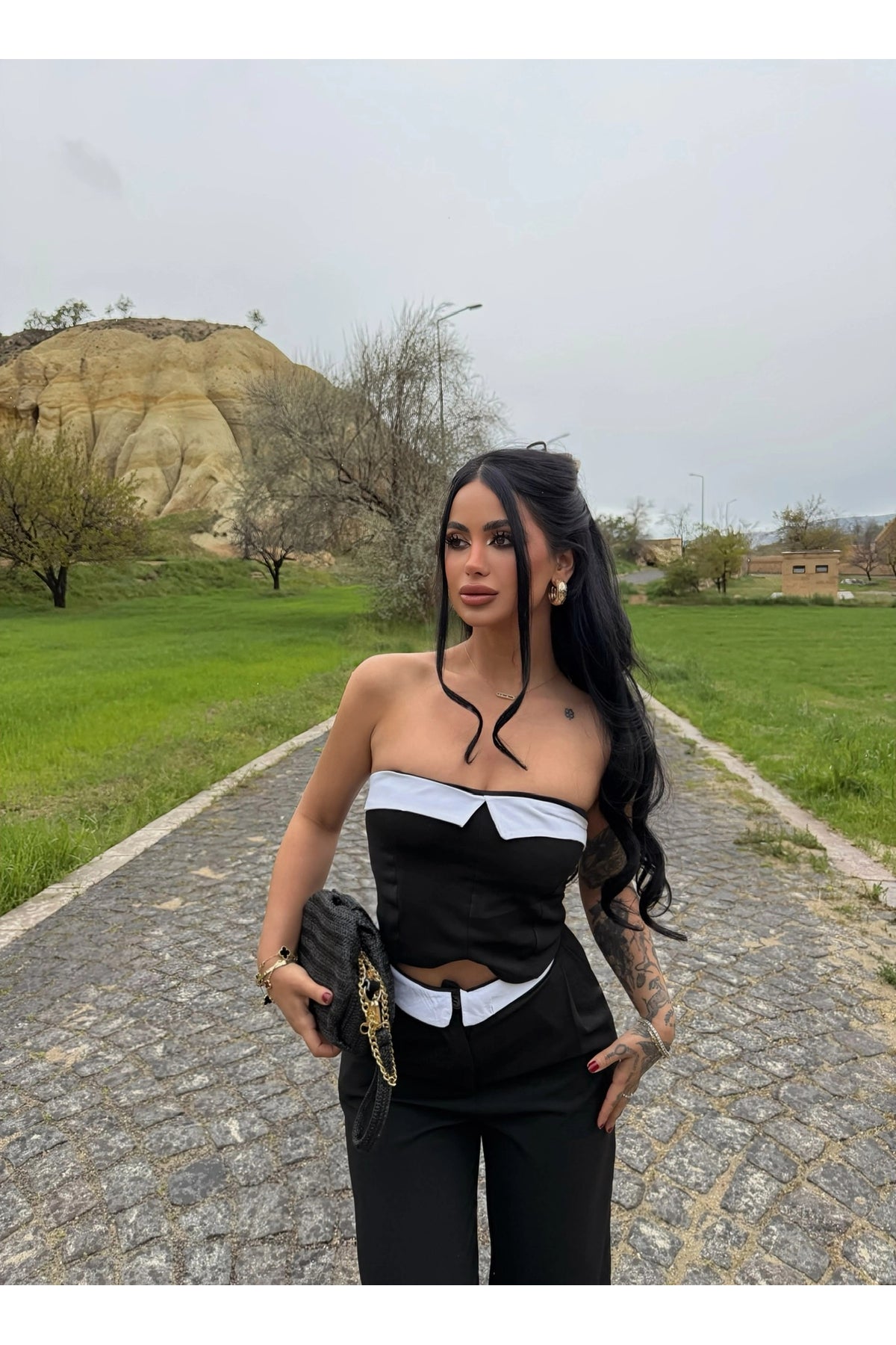 Black Strapless Pants Two-piece Set