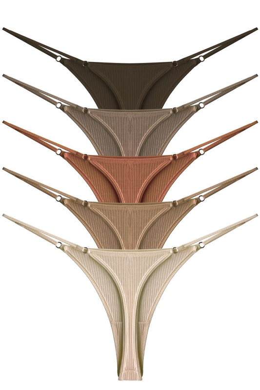 Cottonhill ribbed women's thong 5-pack multicolor