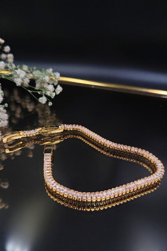 steel zircon baguette tennis bracelet gold