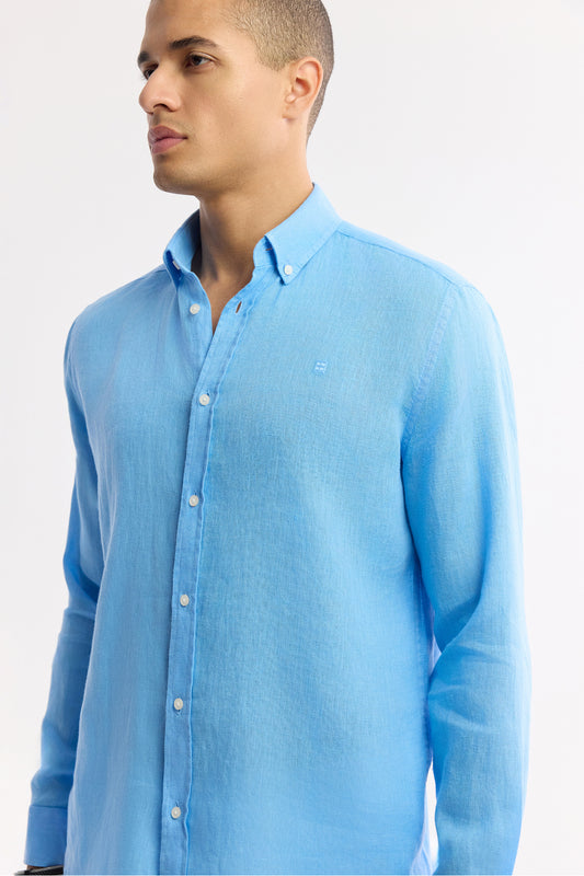 AVVA Men's Blue Linen Shirt - Back