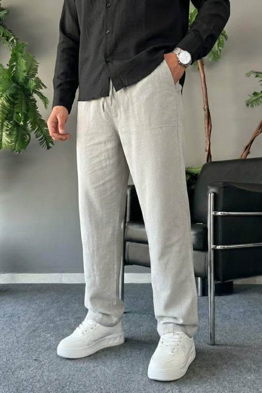 Combine Michail Men's Casual Wide Linen Pants - Grey