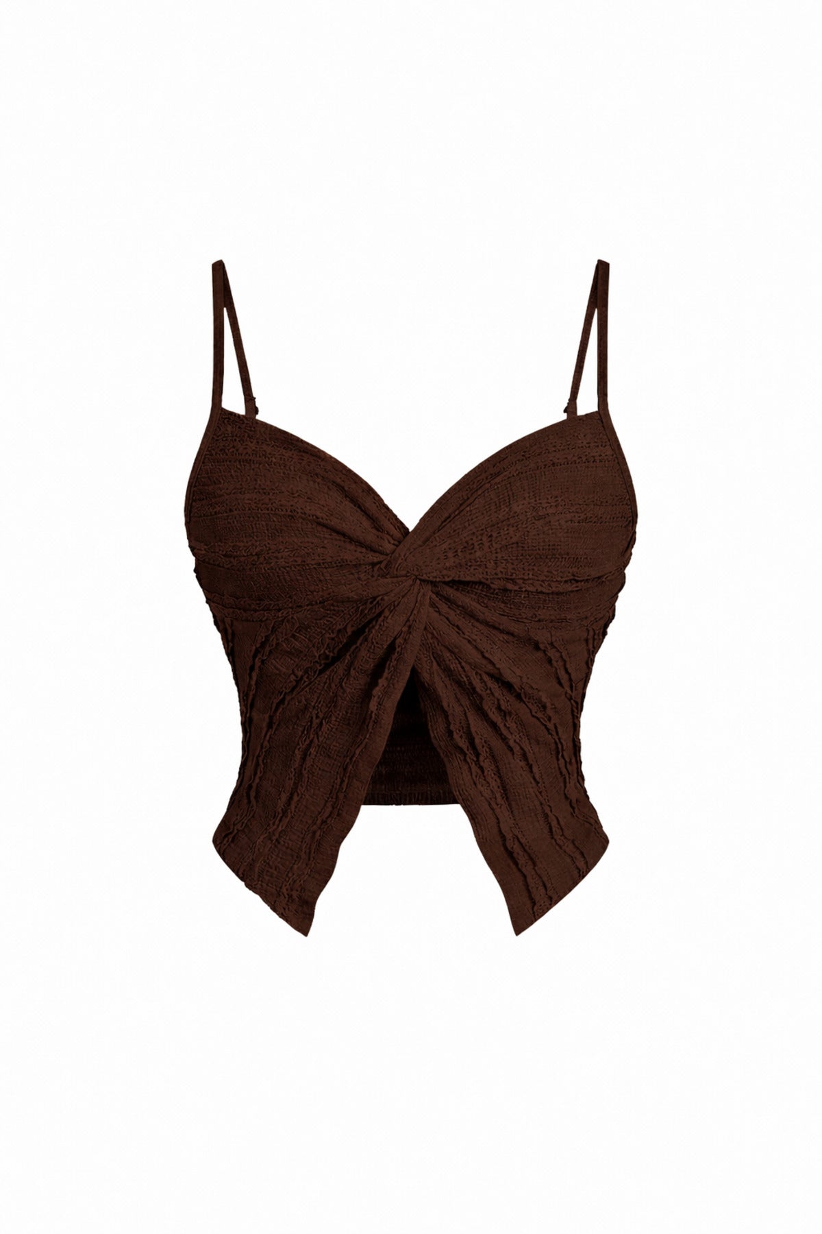 Ruffled Alaçatı Style Crop Blouse and Layered Mini Skort Set - Brown