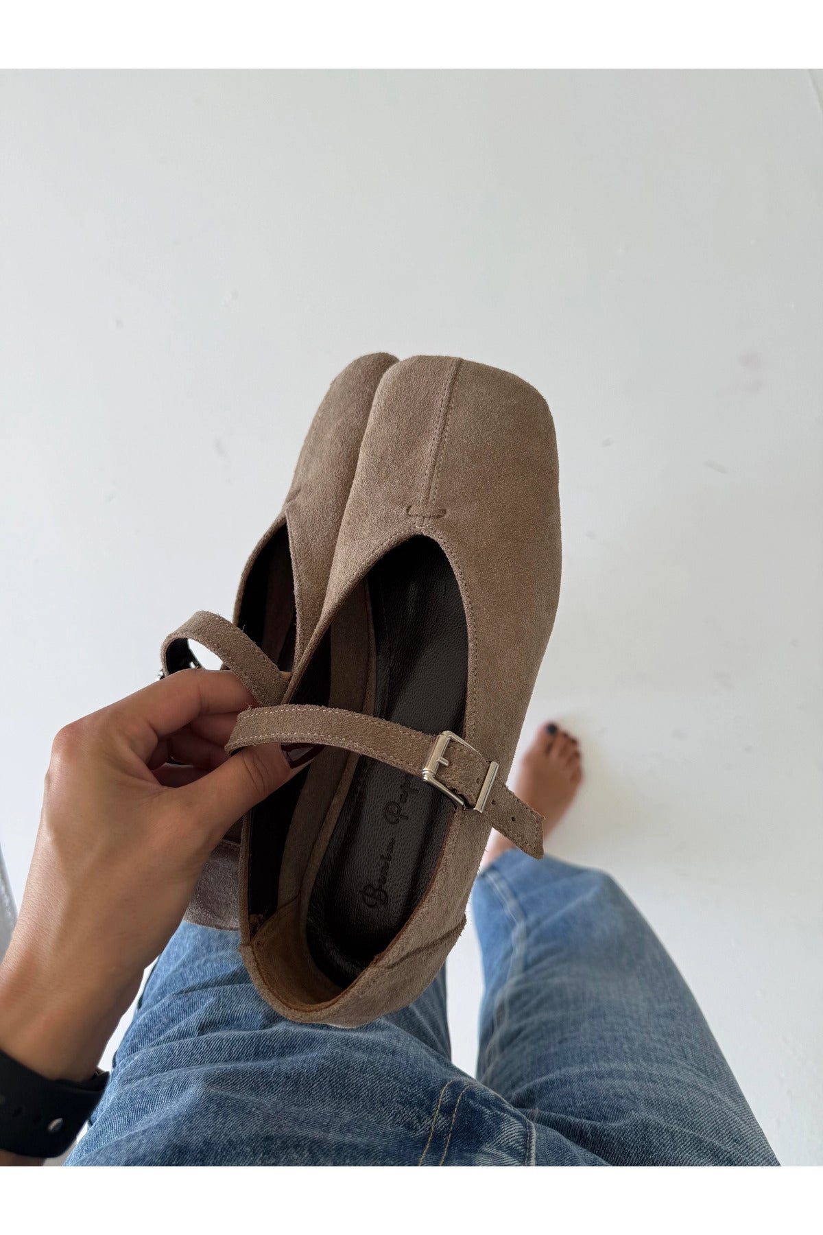 Mink leather ballerina flats hidden 3cm heel detail