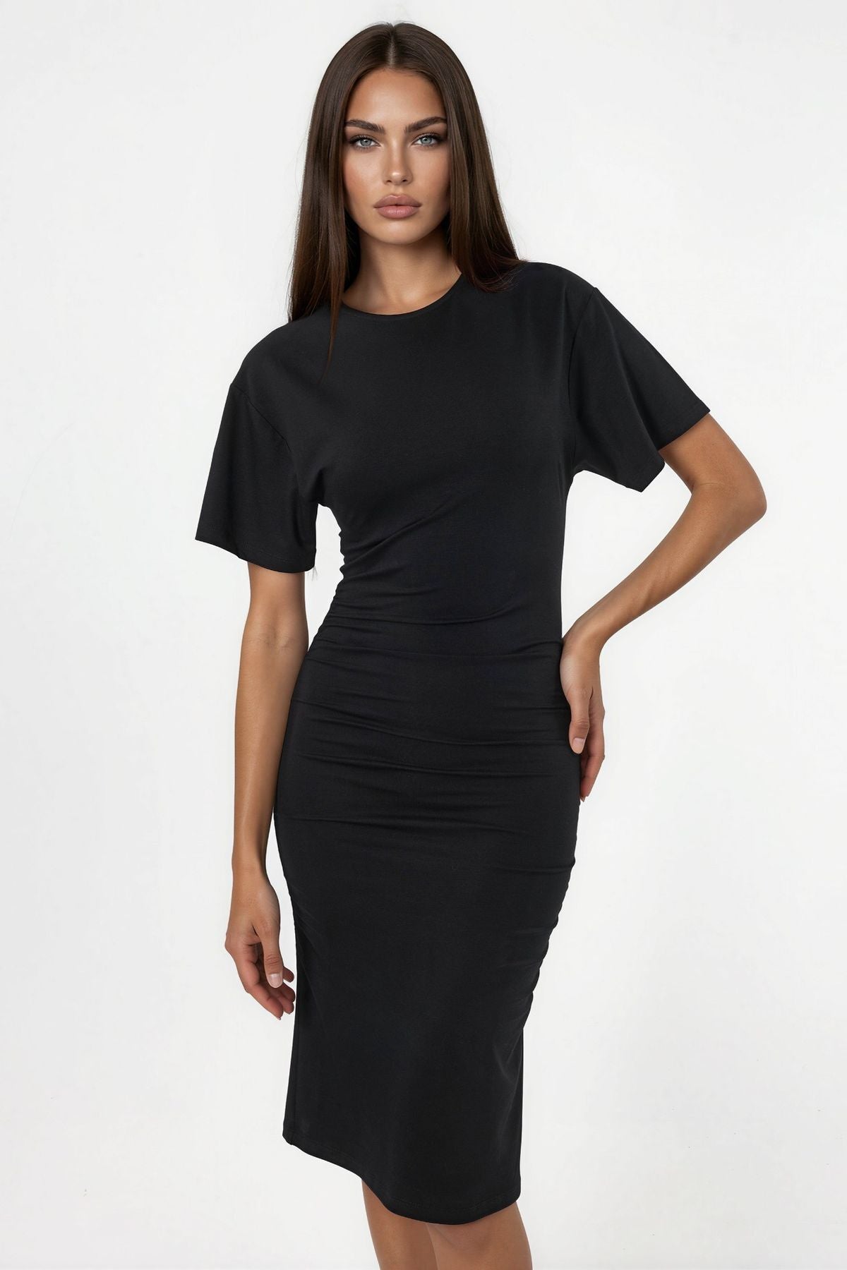 Hiccup Busem Drape-Detail High-Neck Mini T-Shirt Dress – Brown