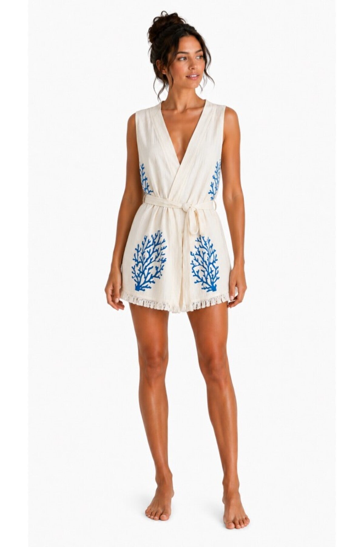 Mulberry Liora Sleeveless Muslin Kimono Bathrobe - Blue