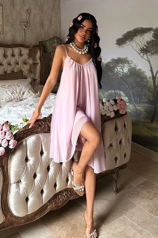 EYYO Isobel Powder Strappy Tulle Midi Dress - Front