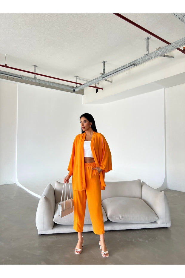 Women's Kimono Trousers Set - Orange