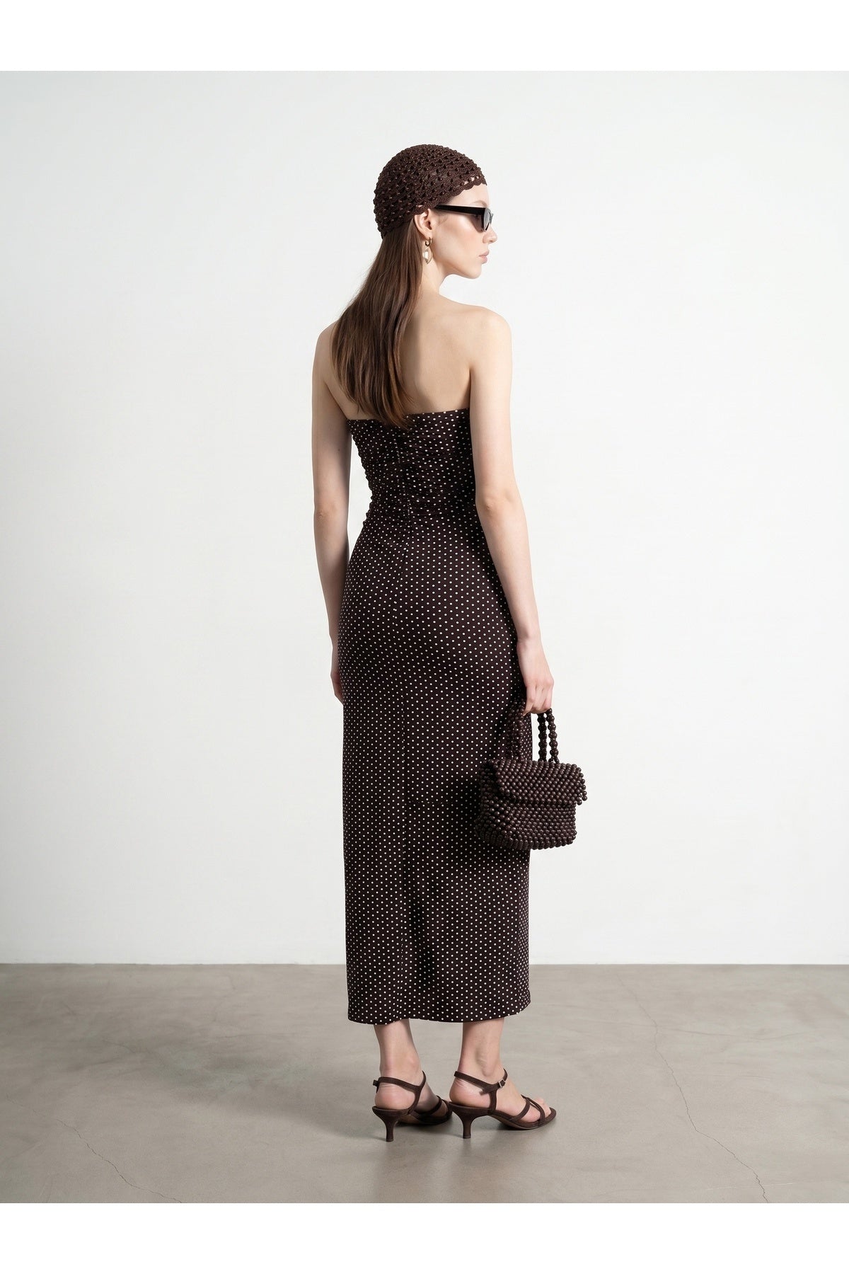 Lyocell-Blend Strapless Polka Dot Slit Midi Dress - Dark Brown