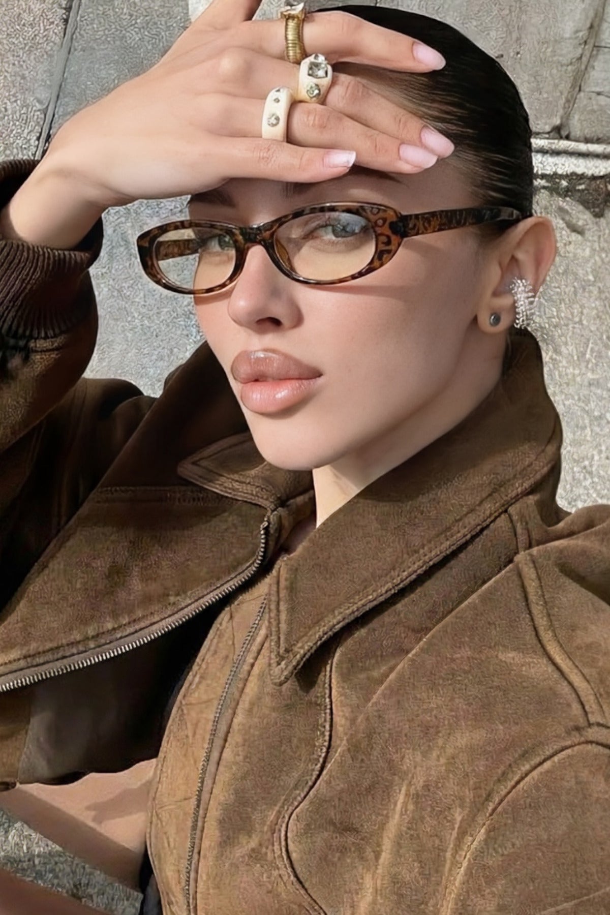 Laurent Slim Oval Glasses - Leopard Print Frame, UV400 Gradient Lenses