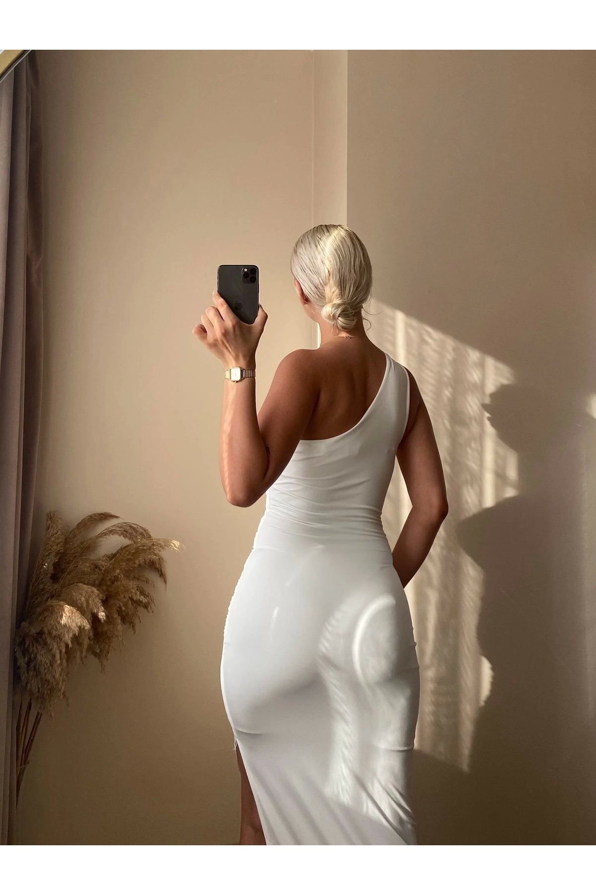 Shoulder Detail Draped Dress - White