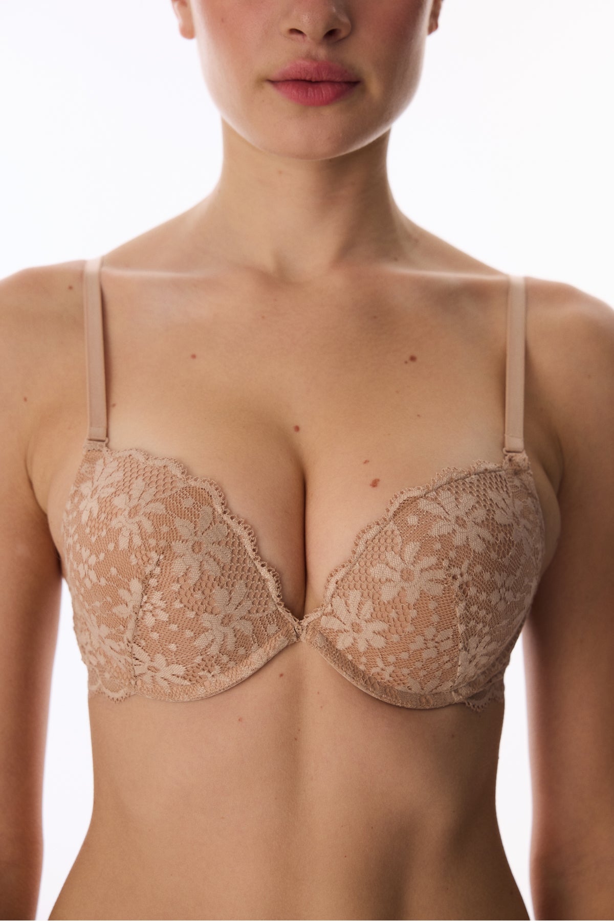 Beige Super Push-Up Lace Bra
