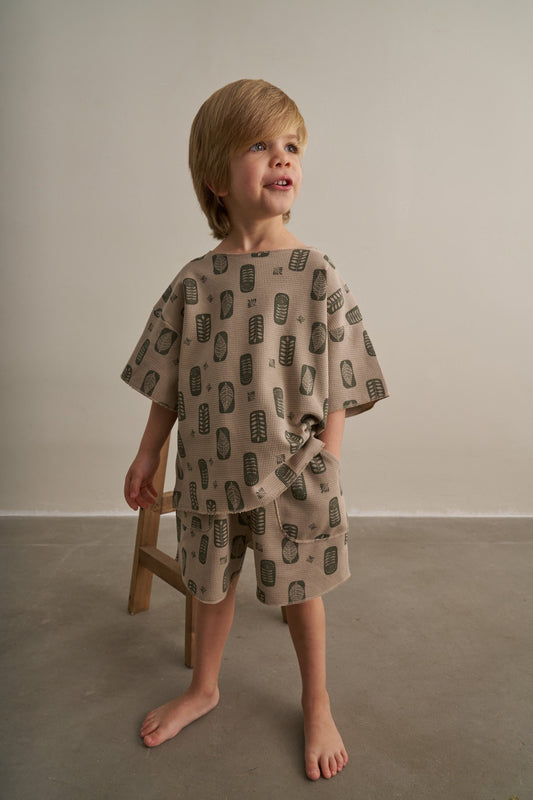 Kids mink waffle two-piece shorts set boho floral print