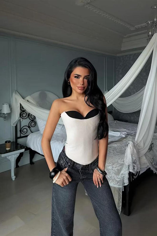 EYYO Beige Heart Neck Bustier - Front