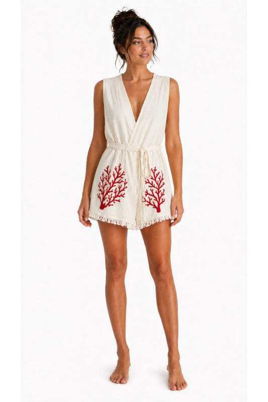 Mulberry Liora Sleeveless Muslin Kimono Cover-Up – Coral Red