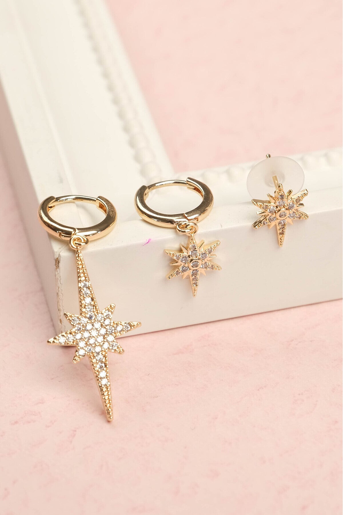 north star hoop earrings gold