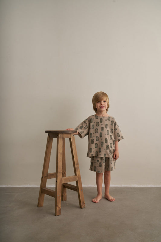 Oh La La Koala kids mink boho bloom waffle shorts set