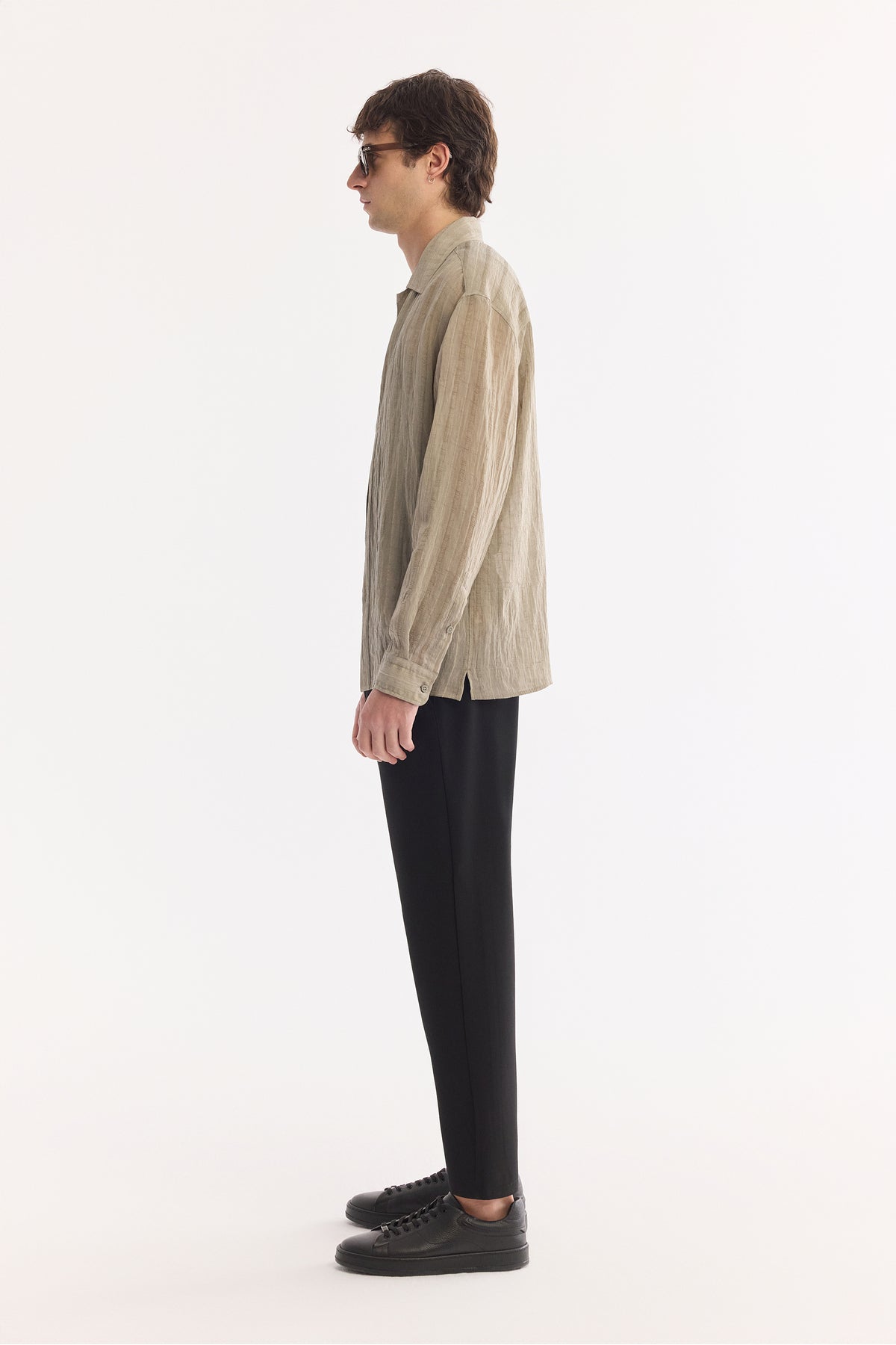 AVVA Men's Light Khaki Wide Collar Shirt - Lifestyle