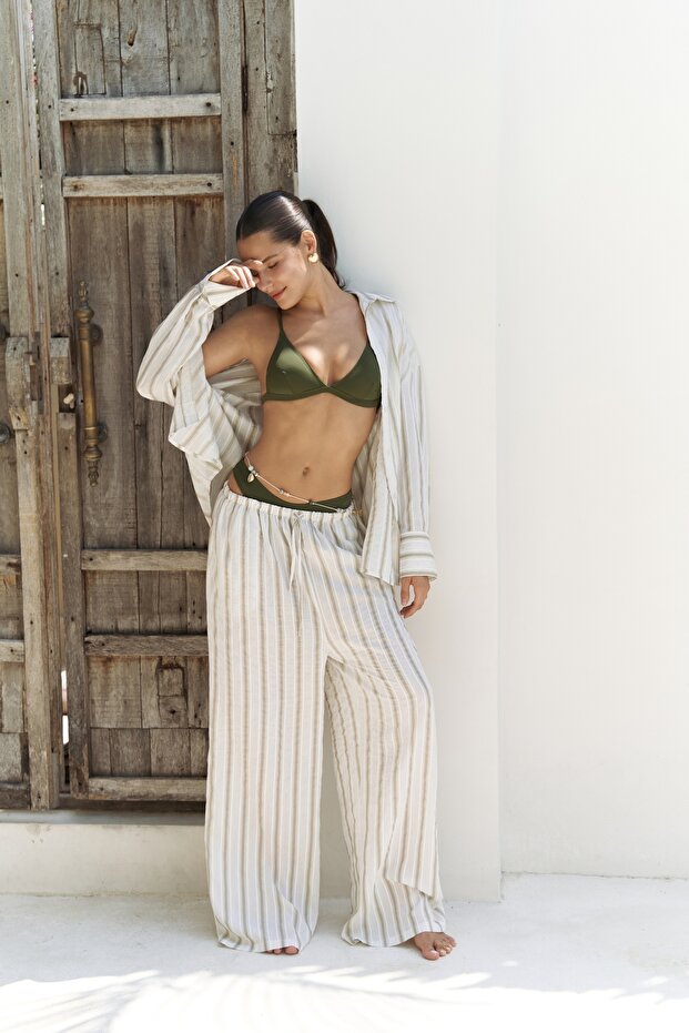 BOHEMAI Priskiana Lace-Up Khaki Pants Shirt Set - 3