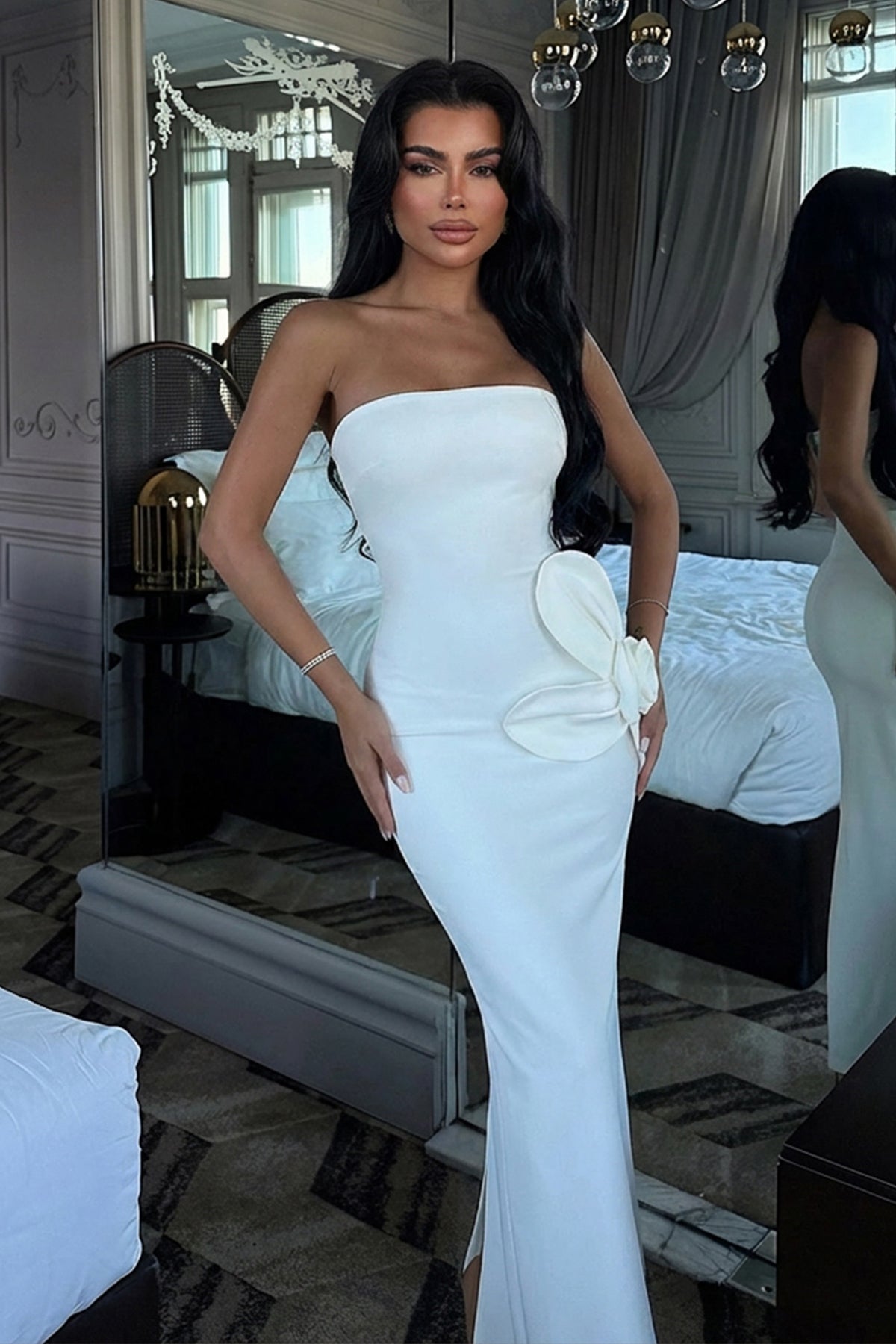 EYYO Daysi White Strapless Dress - Front