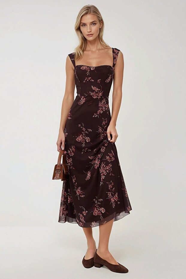 Hiccup Heart Pattern Maxi Dress - Front View