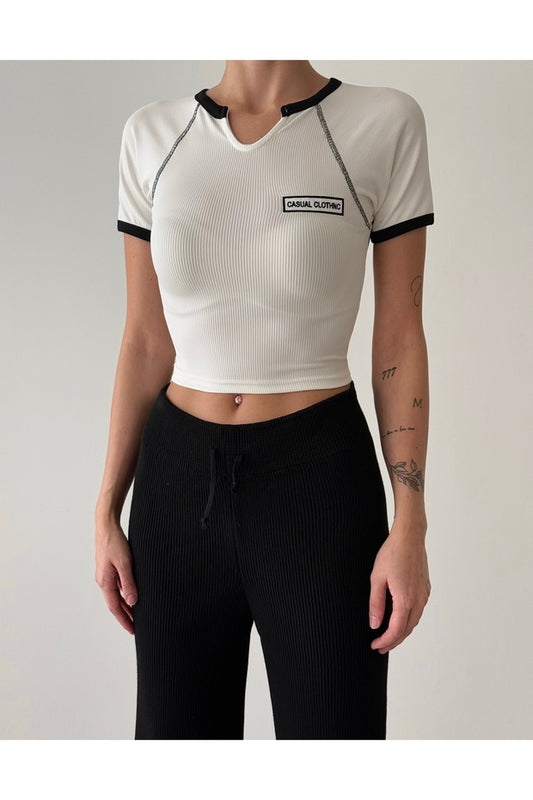 Women's Text Printed Crop - White