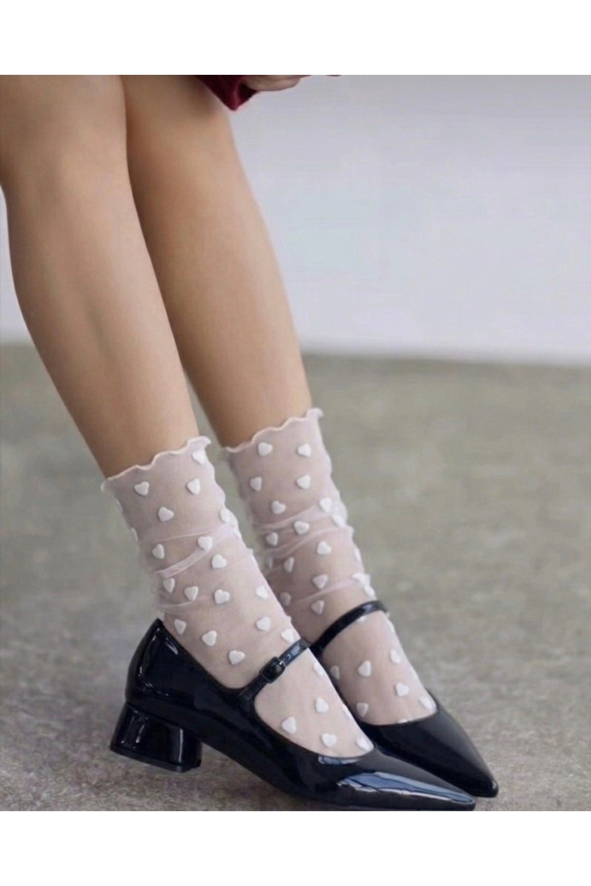 MaChausette White Heart Tulle Knee-High Socks
