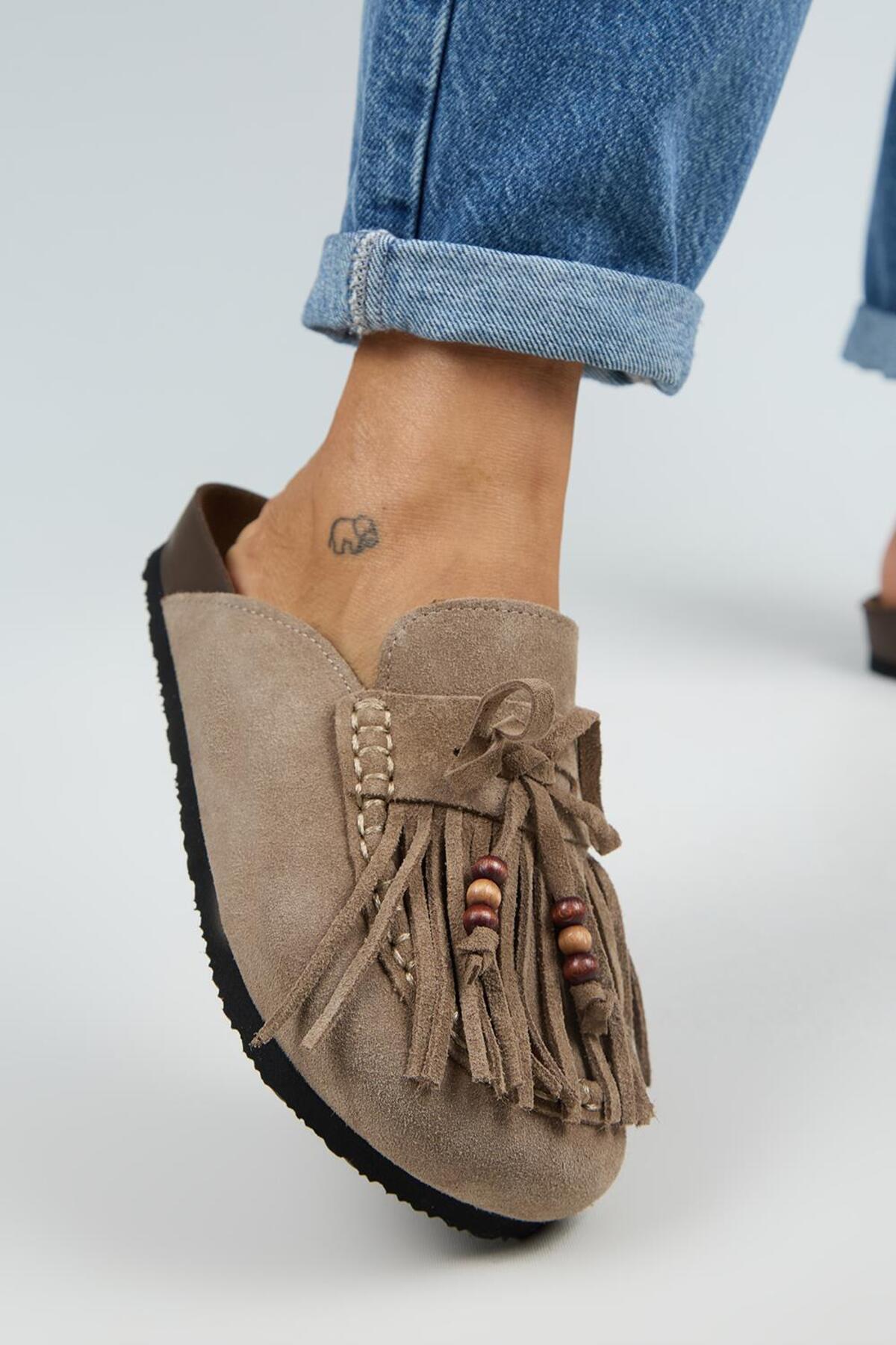 Malinda Leather Slipper Mink - Back View
