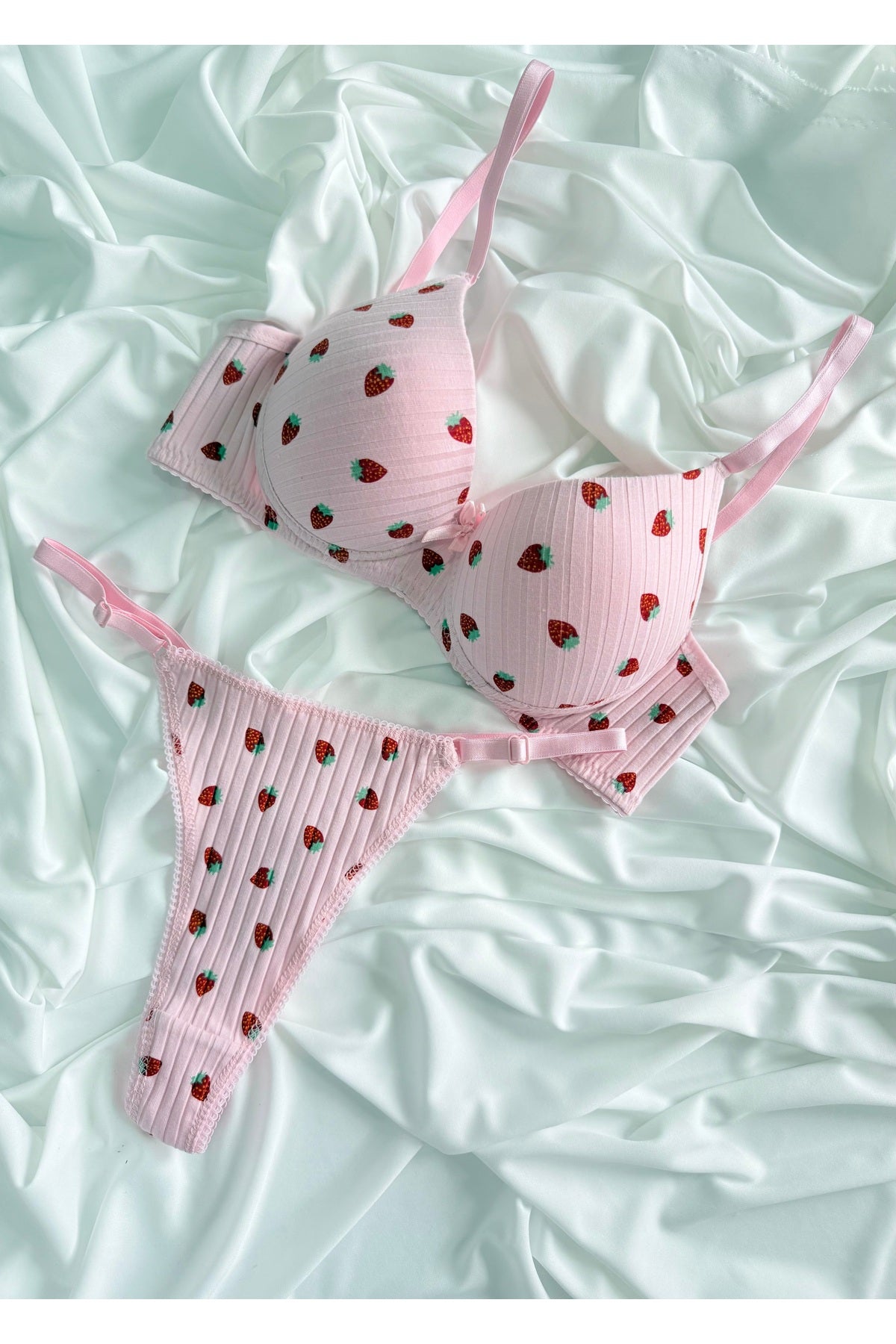 İNKO strawberry lingerie set pink cotton