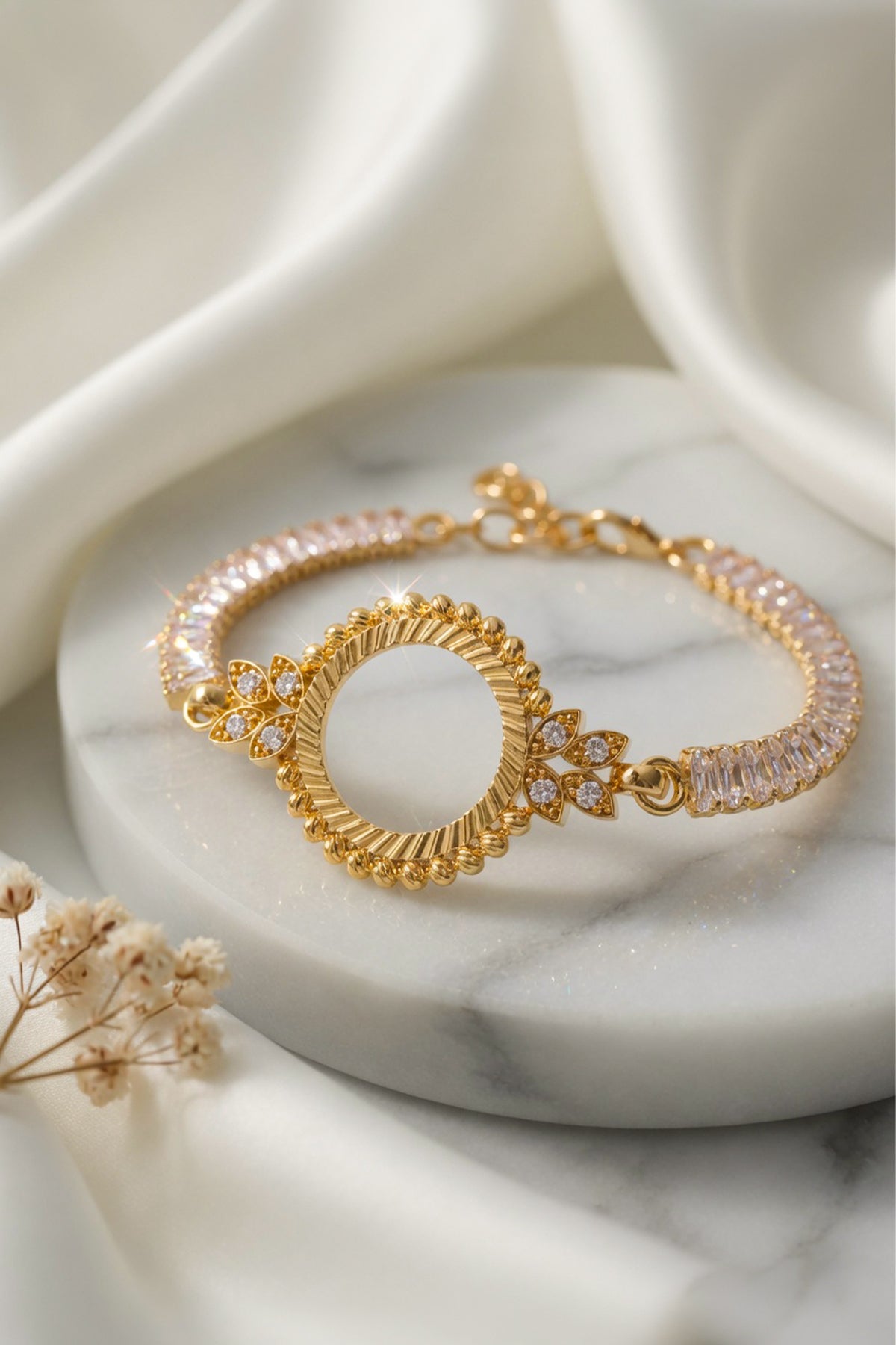 Xtaki Gold-Plated Quarter-Coin Frame Baguette Bracelet front