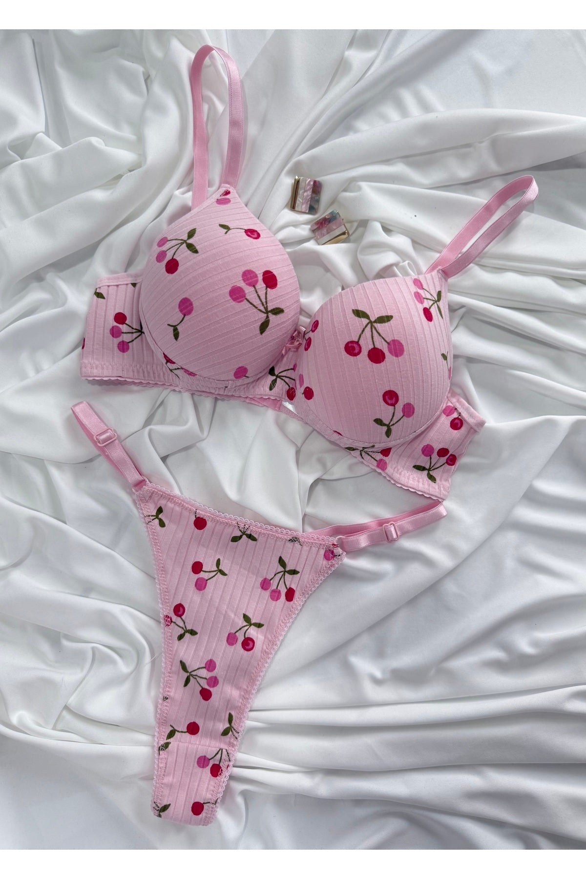 İNKO cherry lingerie set pink cotton