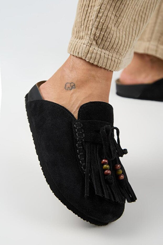 Manijero Malinda genuine leather sabo slipper black - detail