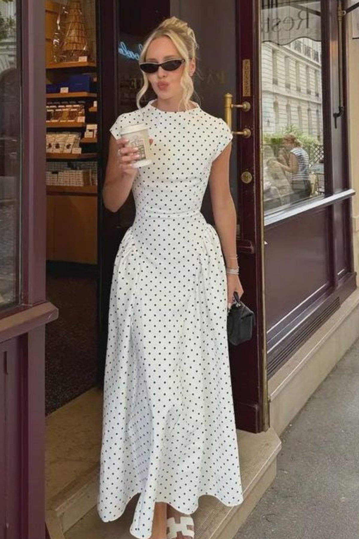 Belted Polka Dot Ruffle Dress HL027 - White